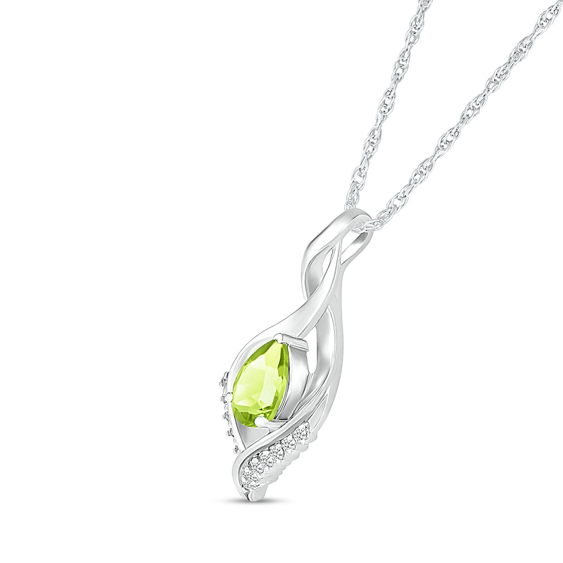 Main Image 2 of Pear-Shaped Peridot and White Lab-Created Sapphire Shadow Infinity Pendant in Sterling Silver
