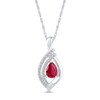 Thumbnail Image 1 of Pear-Shaped Lab-Created Ruby and White Sapphire Double Row Open Flame Pendant in Sterling Silver