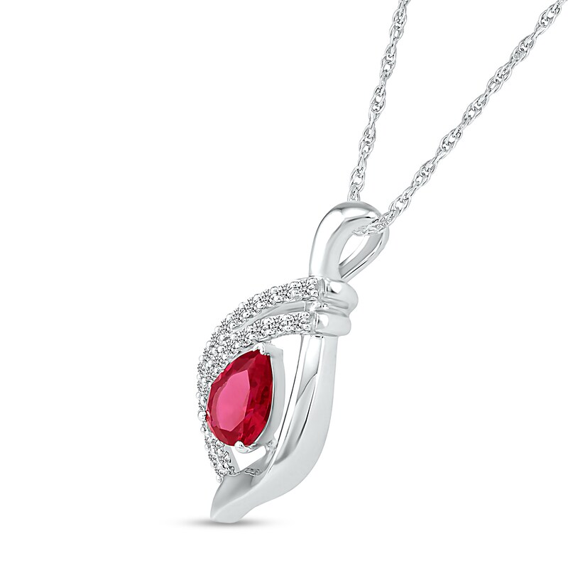 Pear-Shaped Lab-Created Ruby and White Sapphire Double Row Open Flame Pendant in Sterling Silver
