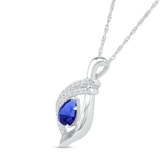 Pear-Shaped Blue and White Lab-Created Sapphire Double Row Open Flame Pendant in Sterling Silver