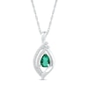 Pear-Shaped Lab-Created Emerald and White Sapphire Double Row Open Flame Pendant in Sterling Silver