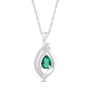 Pear-Shaped Lab-Created Emerald and White Sapphire Double Row Open Flame Pendant in Sterling Silver
