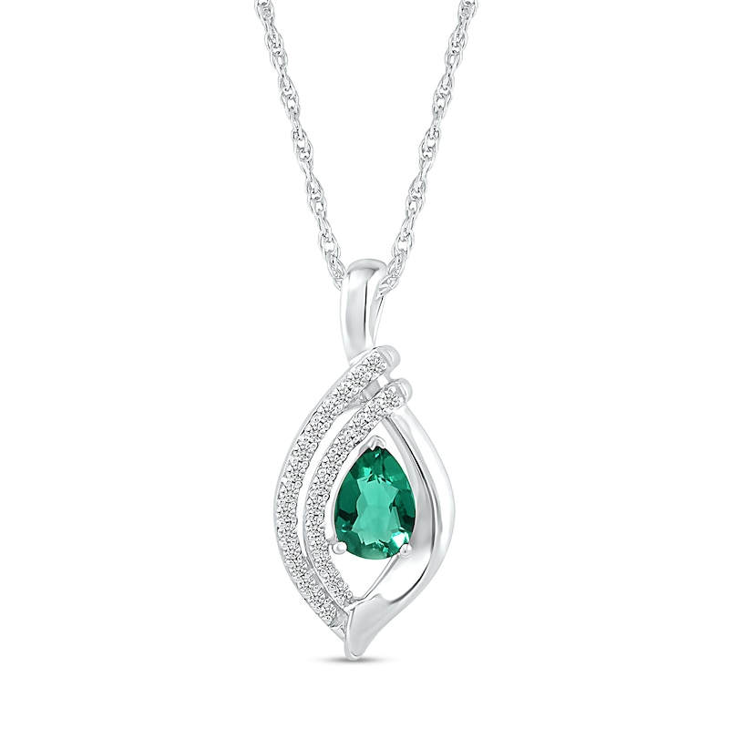 Pear-Shaped Lab-Created Emerald and White Sapphire Double Row Open Flame Pendant in Sterling Silver