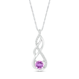 5.0mm Amethyst and White Lab-Created White Sapphire Infinity Braid Pendant in 10K White Gold