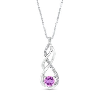 5.0mm Amethyst and White Lab-Created White Sapphire Infinity Braid Pendant in 10K White Gold