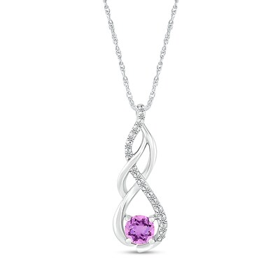 5.0mm Amethyst and White Lab-Created White Sapphire Infinity Braid Pendant in 10K White Gold