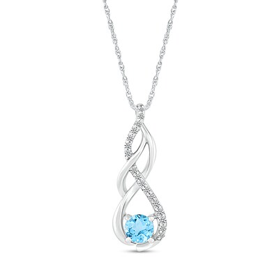Blue Topaz and White Lab-Created Sapphire Infinity Braid Pendant in 10K White Gold