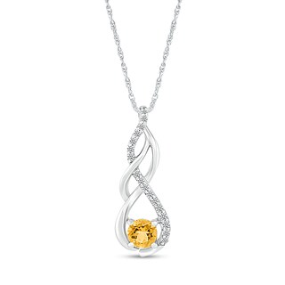 5.0mm Citrine and White Lab-Created White Sapphire Infinity Braid Pendant in 10K White Gold