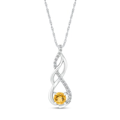 5.0mm Citrine and White Lab-Created White Sapphire Infinity Braid Pendant in 10K White Gold