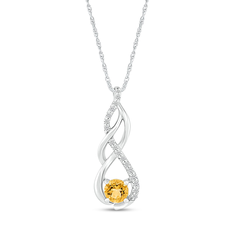 5.0mm Citrine and White Lab-Created White Sapphire Infinity Braid Pendant in 10K White Gold