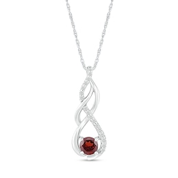 5.0mm Garnet and White Lab-Created White Sapphire Infinity Braid Pendant in 10K White Gold