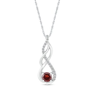 5.0mm Garnet and White Lab-Created White Sapphire Infinity Braid Pendant in 10K White Gold