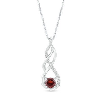 5.0mm Garnet and White Lab-Created White Sapphire Infinity Braid Pendant in 10K White Gold