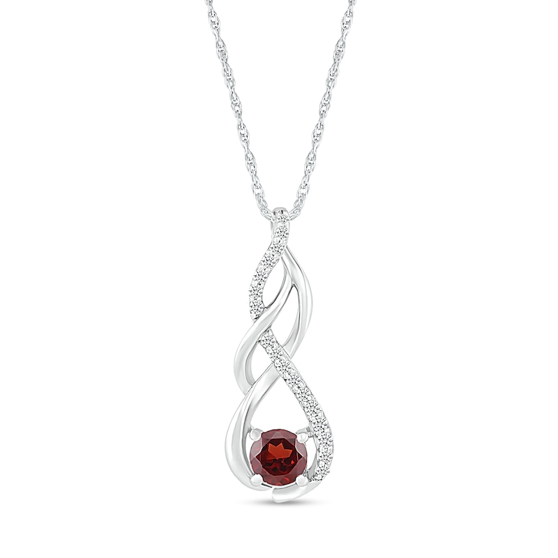 5.0mm Garnet and White Lab-Created White Sapphire Infinity Braid Pendant in 10K White Gold