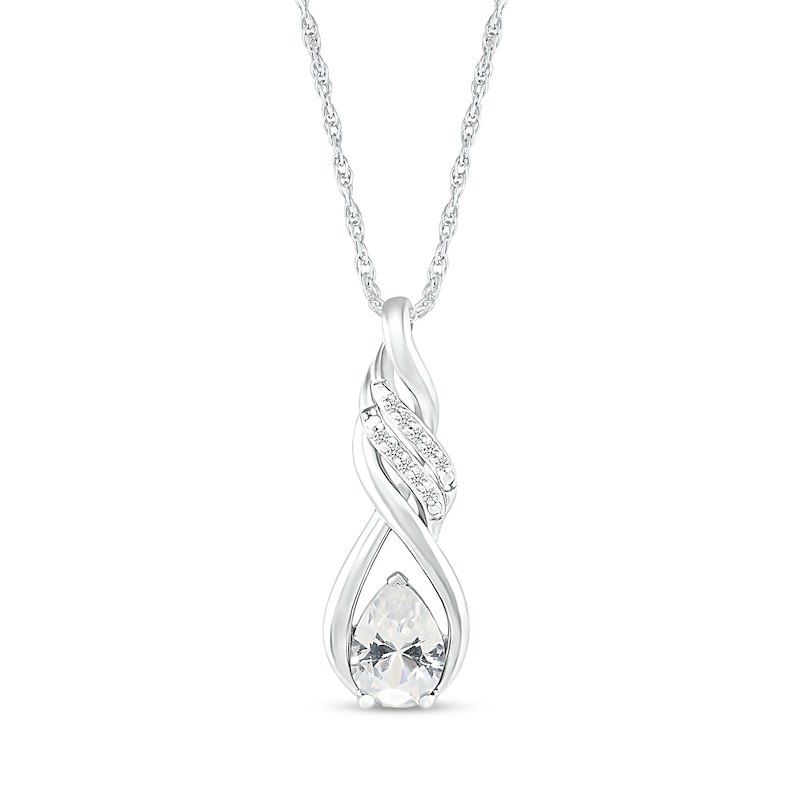 Main Image 1 of Pear-Shaped White Lab-Created Sapphire Cascading Infinity Ribbon Pendant in Sterling Silver