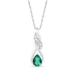 Pear-Shaped Lab-Created Emerald and White Sapphire Cascading Infinity Ribbon Pendant in Sterling Silver