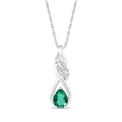 Pear-Shaped Lab-Created Emerald and White Sapphire Cascading Infinity Ribbon Pendant in Sterling Silver