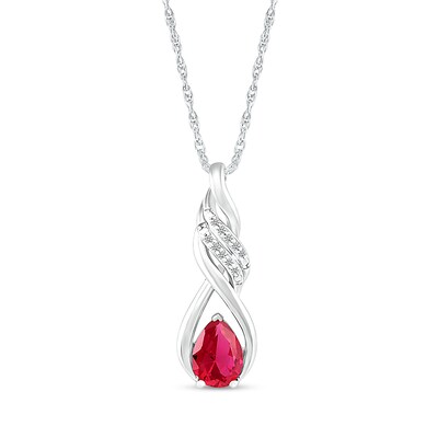 Pear-Shaped Lab-Created Ruby and White Sapphire Cascading Infinity Ribbon Pendant in Sterling Silver