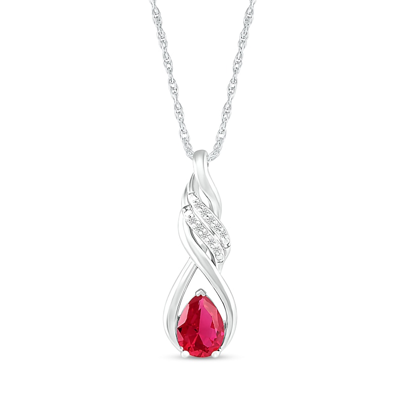 Pear-Shaped Lab-Created Ruby and White Sapphire Cascading Infinity Ribbon Pendant in Sterling Silver
