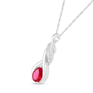Pear-Shaped Lab-Created Ruby and White Sapphire Cascading Infinity Ribbon Pendant in Sterling Silver