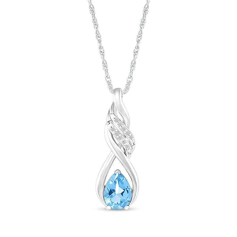 Pear-Shaped Blue Topaz and White Lab-Created Sapphire Cascading Infinity Ribbon Pendant in Sterling Silver