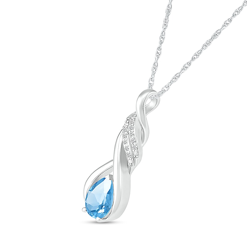 Pear-Shaped Blue Topaz and White Lab-Created Sapphire Cascading Infinity Ribbon Pendant in Sterling Silver