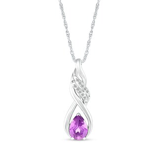 Pear-Shaped Amethyst and White Lab-Created Sapphire Cascading Infinity Ribbon Pendant in Sterling Silver