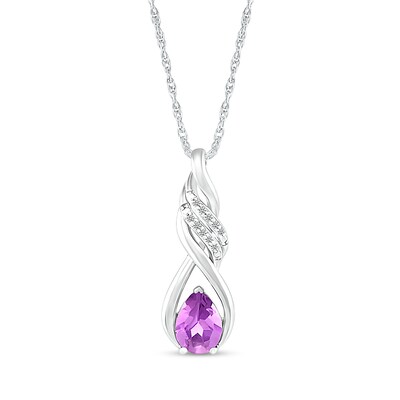 Pear-Shaped Amethyst and White Lab-Created Sapphire Cascading Infinity Ribbon Pendant in Sterling Silver
