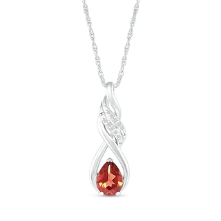 Pear-Shaped Garnet and White Lab-Created Sapphire Cascading Infinity Ribbon Pendant in Sterling Silver