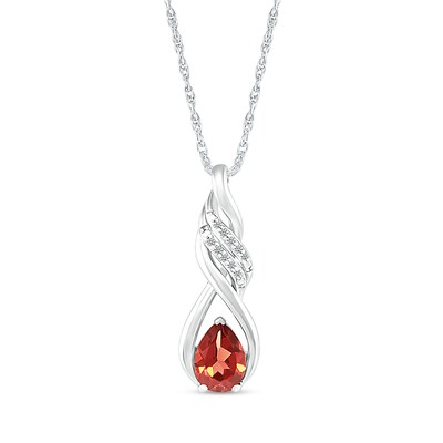 Pear-Shaped Garnet and White Lab-Created Sapphire Cascading Infinity Ribbon Pendant in Sterling Silver