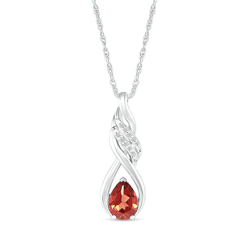 Pear-Shaped Garnet and White Lab-Created Sapphire Cascading Infinity Ribbon Pendant in Sterling Silver