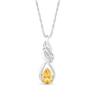 Pear-Shaped Citrine and White Lab-Created Sapphire Cascading Infinity Ribbon Pendant in Sterling Silver