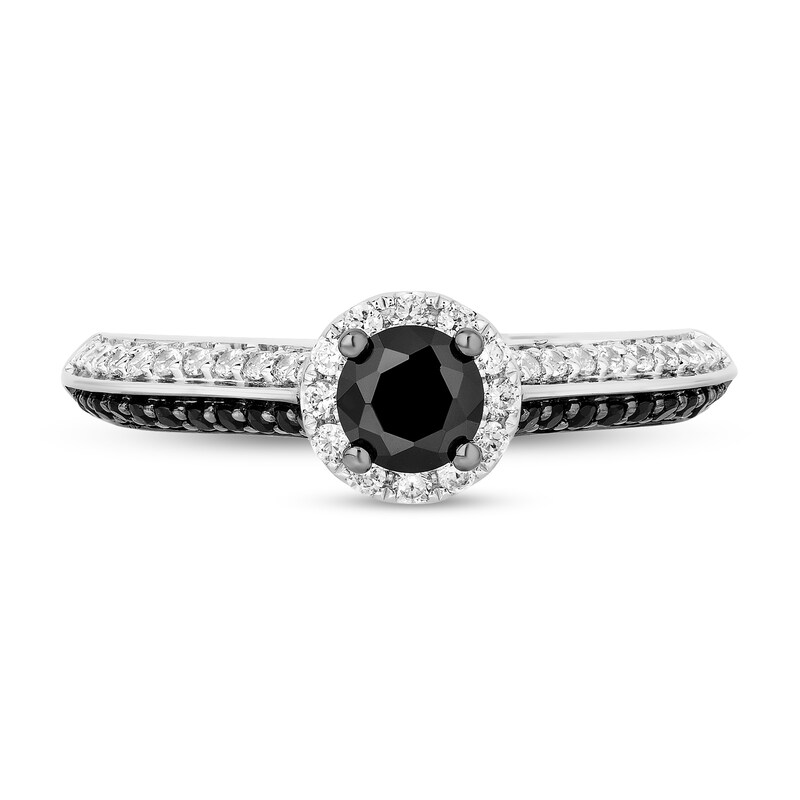 Enchanted Disney Villains Cruella 0.95 CT. T.W. Black and White Diamond and Garnet Engagement Ring in 14K White Gold