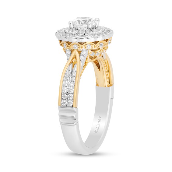 Enchanted Disney Belle 1.23 CT. T.W. Diamond Scallop Frame Double Row Engagement Ring in 14K Two-Tone Gold