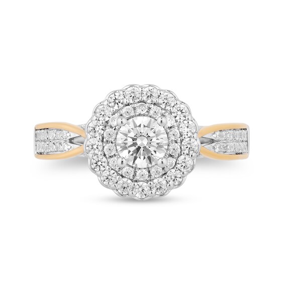 Enchanted Disney Belle 1.23 CT. T.W. Diamond Scallop Frame Double Row Engagement Ring in 14K Two-Tone Gold