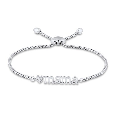Diamond Accent Heart "mama" Bolo Bracelet in Sterling Silver – 9"