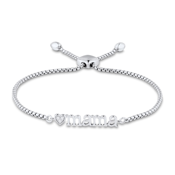 Diamond Accent Heart "mama" Bolo Bracelet in Sterling Silver – 9"