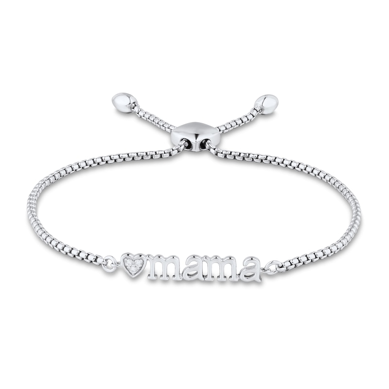 Diamond Accent Heart "mama" Bolo Bracelet in Sterling Silver – 9"|Peoples Jewellers