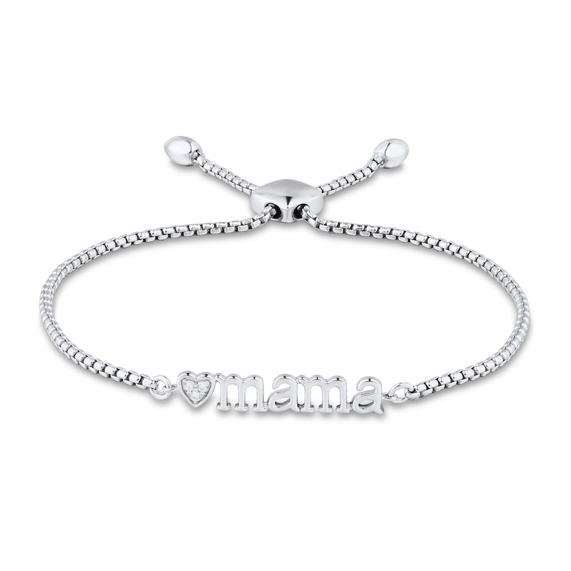 Diamond Accent Heart "mama" Bolo Bracelet in Sterling Silver – 9"