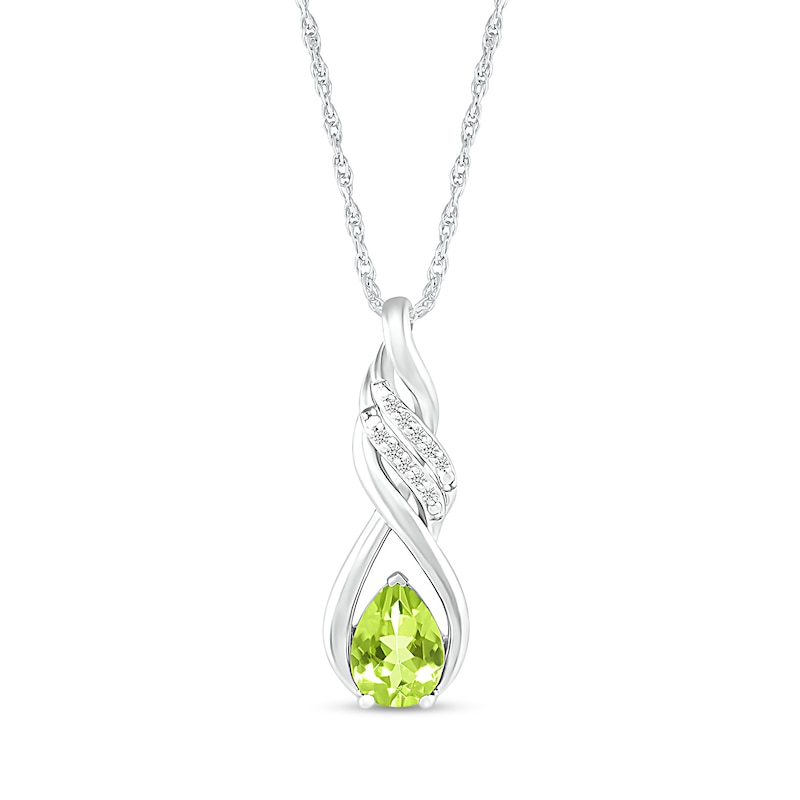 Pear-Shaped Peridot and White Lab-Created Sapphire Cascading Infinity Ribbon Pendant in Sterling Silver