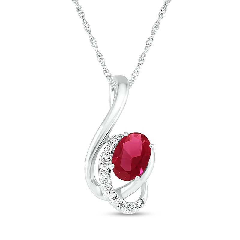 Oval Lab-Created Ruby and White Sapphire Ribbon Wrap Pendant in Sterling Silver|Peoples Jewellers