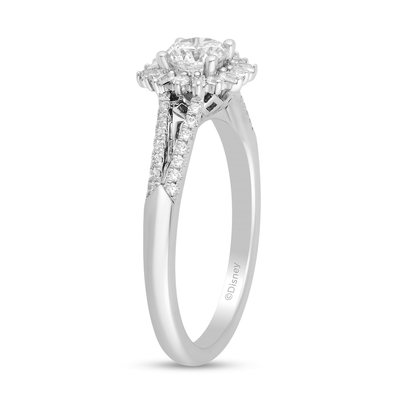 Enchanted Disney Elsa 0.69 CT. T.W. Diamond Snowflake Frame Split Shank Engagement Ring in 14K White Gold