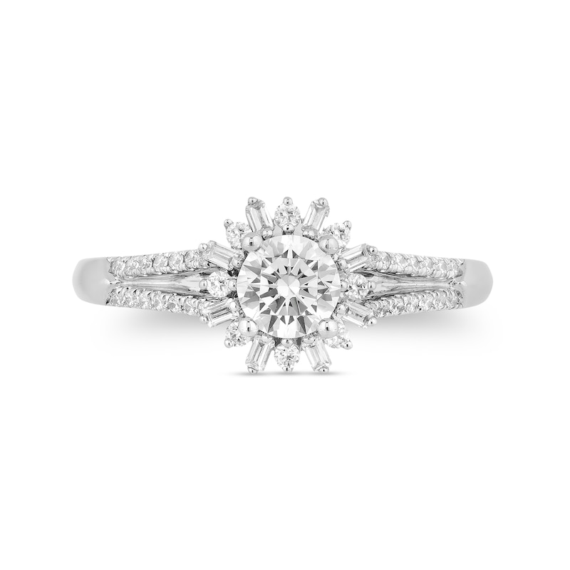 Enchanted Disney Elsa 0.69 CT. T.W. Diamond Snowflake Frame Split Shank Engagement Ring in 14K White Gold|Peoples Jewellers