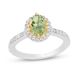 Enchanted Disney Tiana Oval Green Quartz and 0.29 CT. T.W. Diamond Claw Prong Engagement Ring in 14K Two-Tone Gold