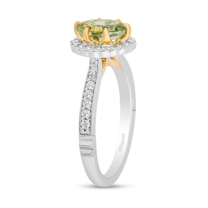 Enchanted Disney Tiana Oval Green Quartz and 0.29 CT. T.W. Diamond Claw Prong Engagement Ring in 14K Two-Tone Gold