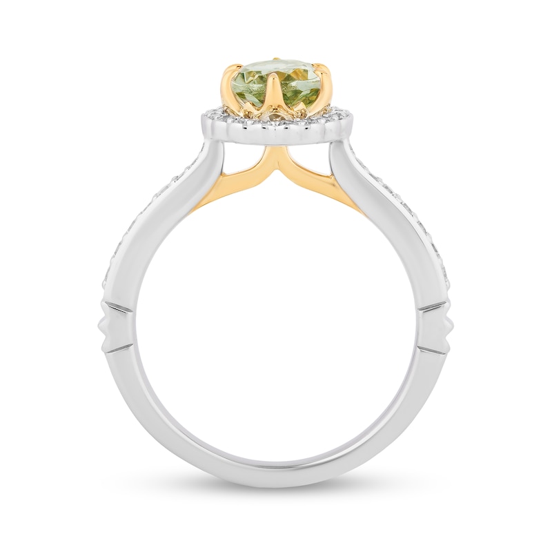 Enchanted Disney Tiana Oval Green Quartz and 0.29 CT. T.W. Diamond Claw Prong Engagement Ring in 14K Two-Tone Gold