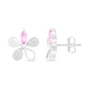 Marquise Pink and White Lab-Created Sapphire Flower Stud Earrings in Sterling Silver