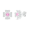 Pink and White Lab-Created Sapphire Box Flower Stud Earrings in Sterling Silver