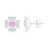 Pink and White Lab-Created Sapphire Box Flower Stud Earrings in Sterling Silver