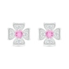 Pink and White Lab-Created Sapphire Box Flower Stud Earrings in Sterling Silver